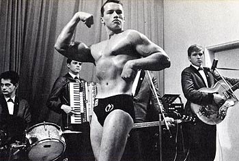 arn Arnold Schwarzenegger posting at age sixteen, as seen in his 1977 book The Education of a Body Builder